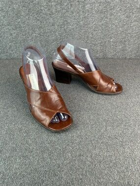 Etienne Aigner All-Leather Westside Brown Leather Slingback Peep-Toe Heels 7M